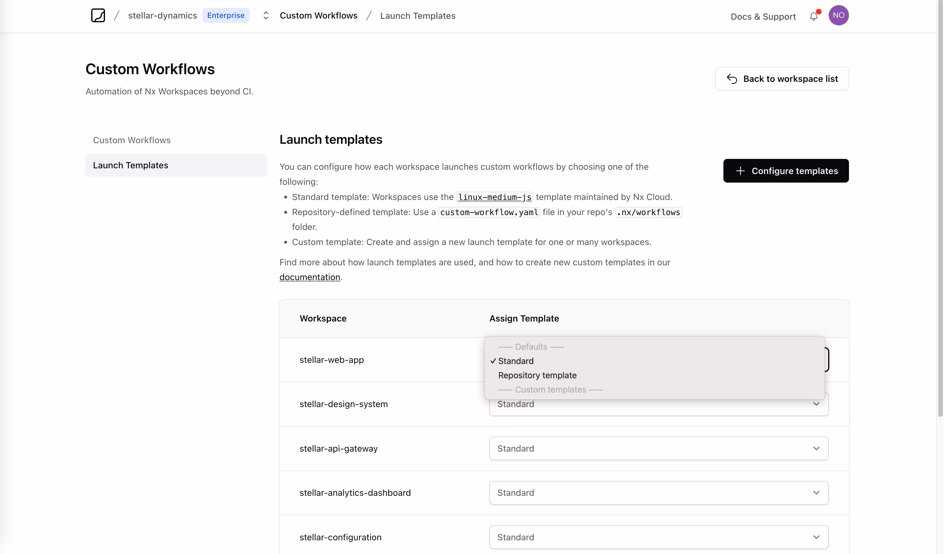 Custom Workflow Template Assignment