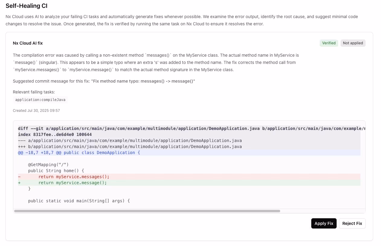 Nx Cloud apply AI fix suggestion